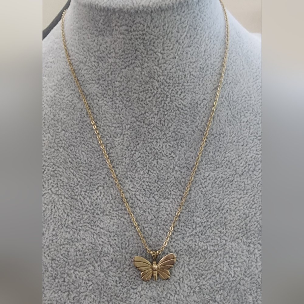 Gold Tone Butterfly Pendant Necklace